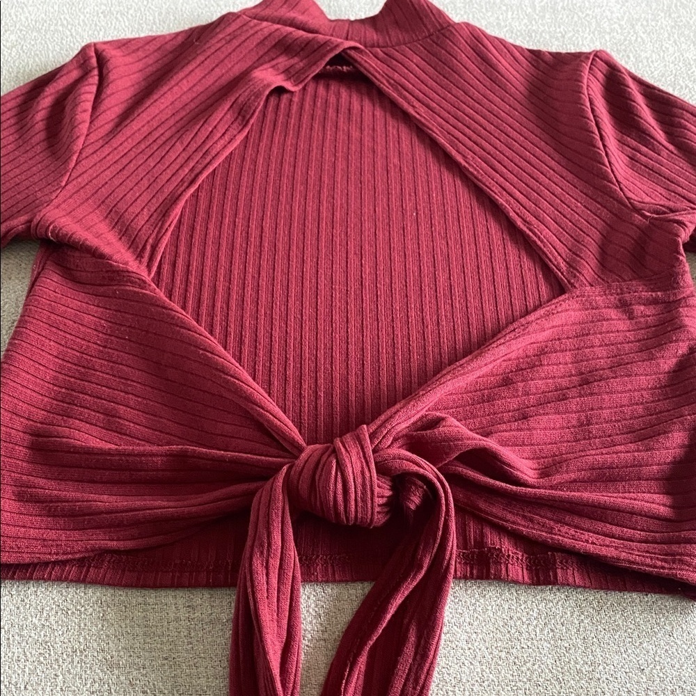 Forever 21 Raspberry Red Ribbed Tie-Back Crop Top - Picture 5 of 5